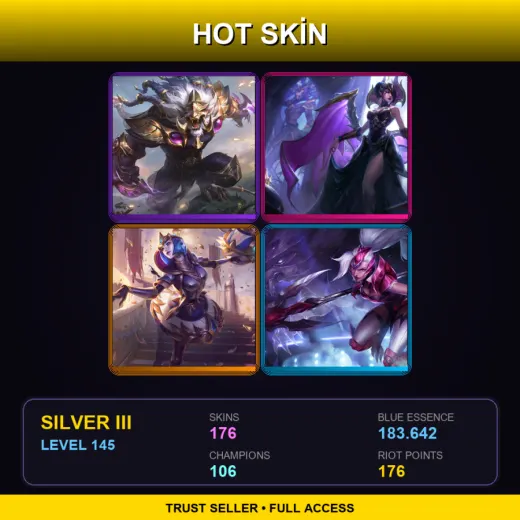 NA | Victorious Rengar | Victorious Morgana | Victorious Orianna | Challenger Nidalee | 176 Skin | 106 Champ | Silver III | Lv145
