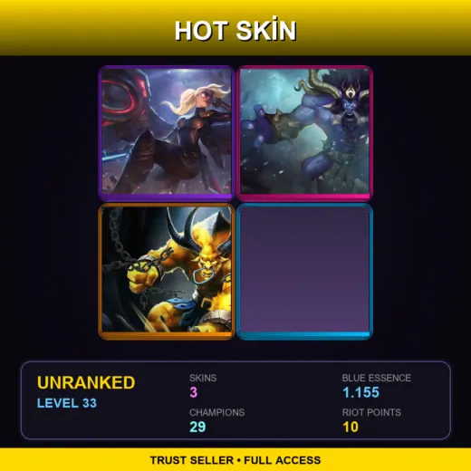 NA | Riot Kayle | Unchained Alistar | Golden Alistar | 3 Skin | 29 Champ | Lv33