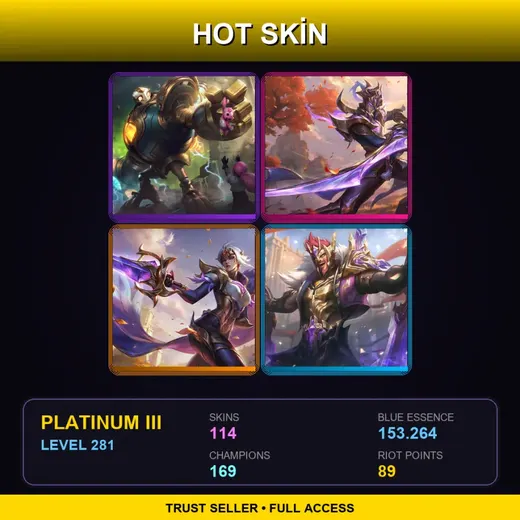 LAN | Victorious Blitzcrank | Victorious Master Yi | Victorious Fiora | Victorious Draven | 114 Skin | 169 Champ | Platinum III | Lv281 — Risen Legend Vayne