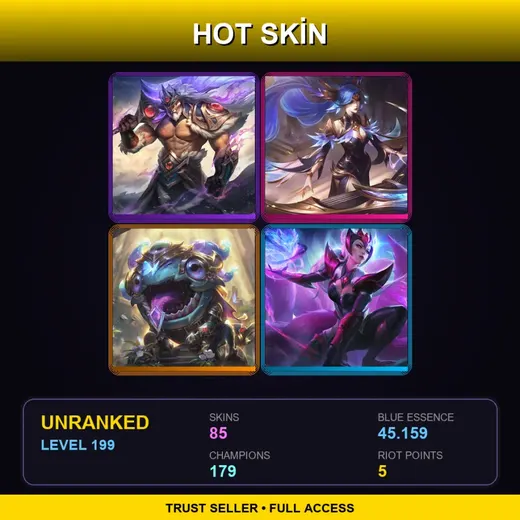 SG | Victorious Tryndamere | Victorious Sona | Victorious Kog'Maw | Challenger Ahri | 85 Skin | 179 Champ | Lv199