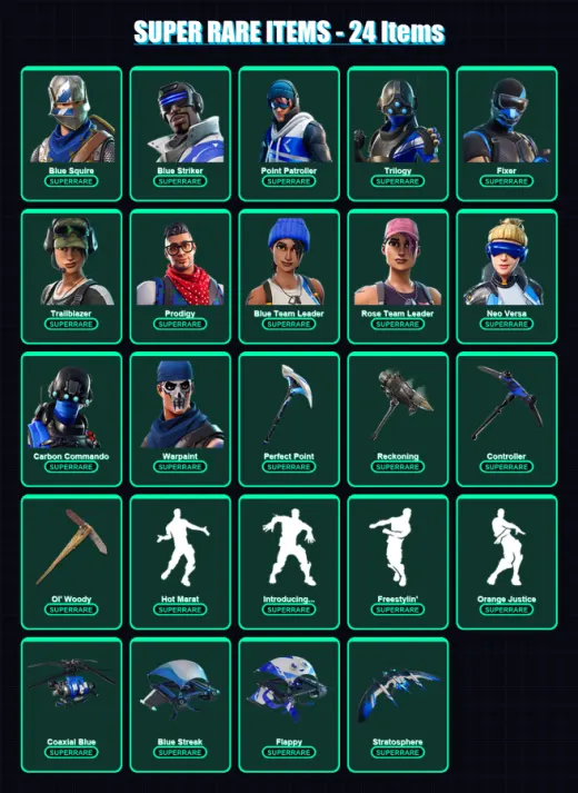 [PS4/PS5/XBOX/PC] | Blue Squire | Blue Striker | Point Patroller | Trilogy | Fixer | 156 skin | 148 pickaxe | 138 emote | 115 glider | Lv1287