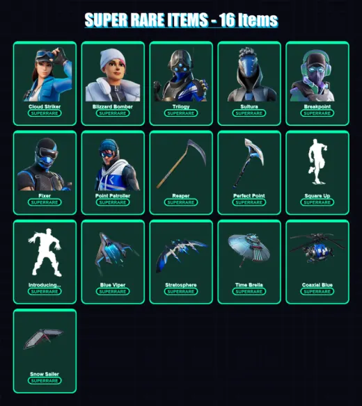 [PS4/PS5/XBOX/PC] | Cloud Striker | Blizzard Bomber | Trilogy | Sultura | Breakpoint | 94 skin | 109 pickaxe | 102 emote | 101 glider | Lv1397