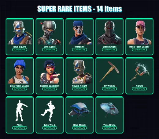 [PC/XBOX/PSN] | Blue Squire | Elite Agent | Warpaint | Black Knight | Rose Team Leader | 43 skin | 36 pickaxe | 31 emote | 38 glider | Lv397