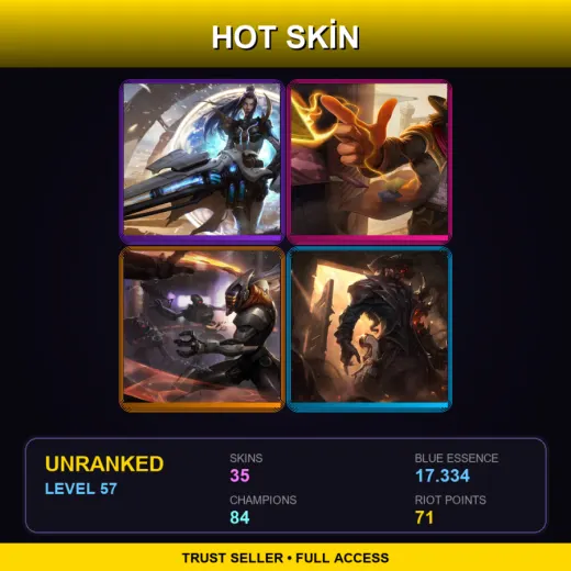EUW | Pulsefire Caitlyn | High Noon Twisted Fate | PROJECT: Yi | High Noon Lucian | 35 Skin | 84 Champ | Lv57