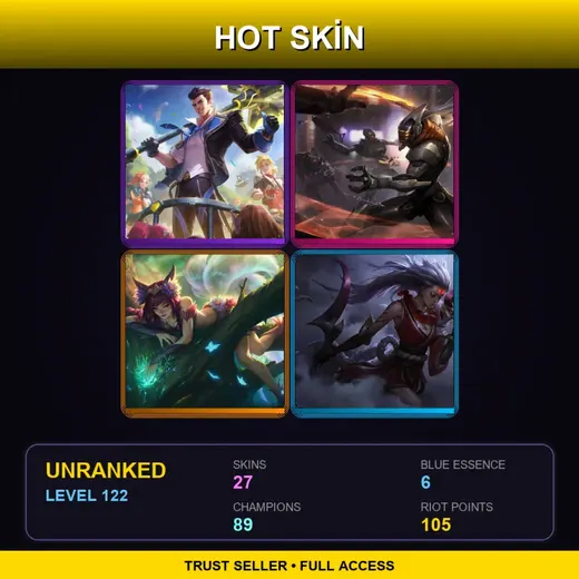 LAN | Battle Academia Jayce | PROJECT: Yi | Elderwood Ahri | Blood Moon Diana | 27 Skin | 89 Champ | Lv122