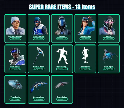 [PC] | Blizzard Bomber | Point Patroller | Sultura | Cloud Striker | Xander | 52 skin | 65 pickaxe | 72 emote | 64 glider | Lv1092 — Game account