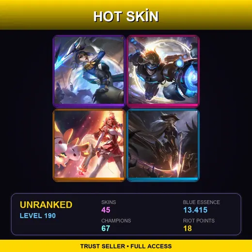LAN | Pulsefire Fiora | Pulsefire Ezreal | Star Guardian Miss Fortune | High Noon Ashe | 45 Skin | 67 Champ | Lv190