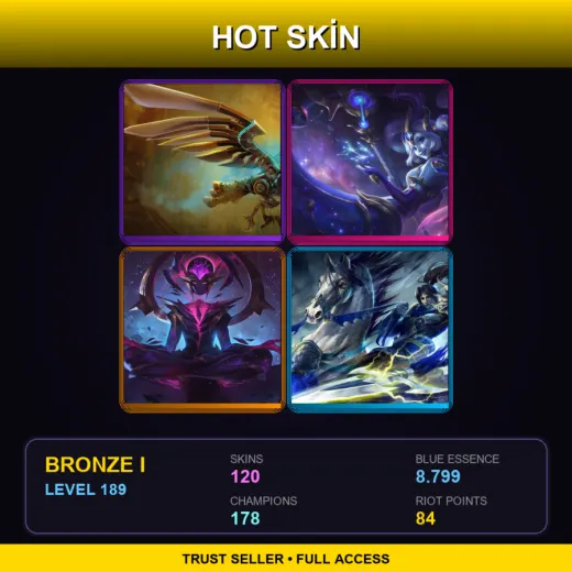 TR | Hextech Anivia | Cosmic Destiny Nami | Dark Star Karma | Warring Kingdoms Xin Zhao | 120 Skin | 178 Champ | Bronze I | Lv189