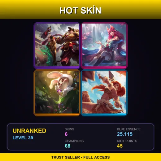 EUW | Warring Kingdoms Garen | Spirit Blossom Ahri | Cottontail Teemo | Leopard Nidalee | 6 Skin | 68 Champ | Lv39