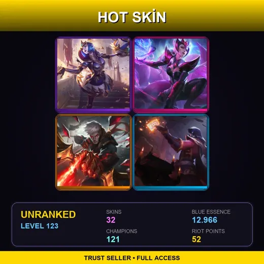 TR | Victorious Orianna | Challenger Ahri | Conqueror Varus | Blood Moon Twisted Fate | 32 Skin | 121 Champ | Lv123