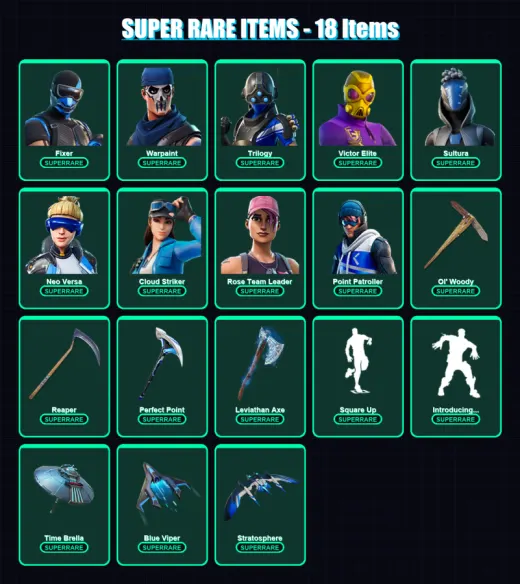 [PC] | Fixer | Warpaint | Trilogy | Victor Elite | Sultura | 160 skin | 198 pickaxe | 161 emote | 137 glider | Lv2103