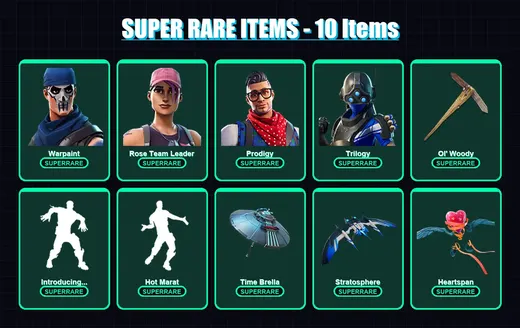[PS4/PS5/XBOX/PC] | Warpaint | Rose Team Leader | Prodigy | Trilogy | Blackheart | 56 skin | 111 pickaxe | 93 emote | 112 glider | Lv1915