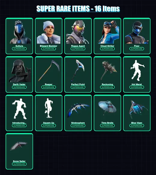 [PS4/PS5/XBOX/PC] | Sultura | Blizzard Bomber | Rogue Agent | Cloud Striker | Fixer | 195 skin | 239 pickaxe | 175 emote | 192 glider | Lv2308