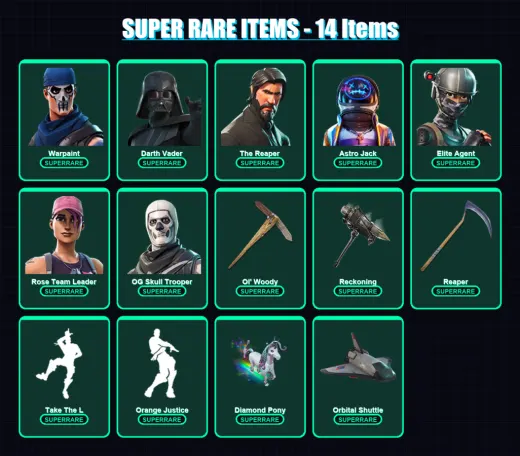 [PC/XBOX/PSN] | Warpaint | Darth Vader | The Reaper | Astro Jack | Elite Agent | 250 skin | 190 pickaxe | 126 emote | 139 glider | Lv1436