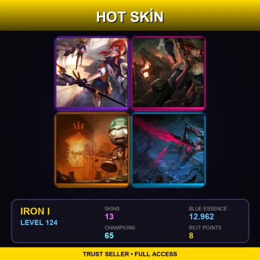 LAS | Battle Academia Lux | Captain Fortune | Sad Robot Amumu | Headhunter Akali | 13 Skin | 65 Champ | Iron I | Lv124
