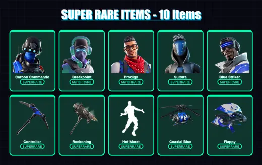 [PS4/PS5/XBOX/PC] | Carbon Commando | Breakpoint | Prodigy | Sultura | Blue Striker | 51 skin | 41 pickaxe | 56 emote | 44 glider | Lv665