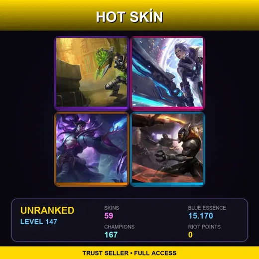 SG | Hextech Singed | Spirit Blossom Thresh | PROJECT: Yi | Blood Moon Elise | 59 Skin | 167 Champ | Lv147