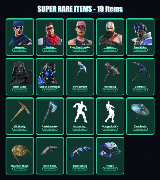 [PC] | Warpaint | Prodigy | Rose Team Leader | Kratos | Blue Striker | 211 skin | 250 pickaxe | 204 emote | 228 glider | Lv3444