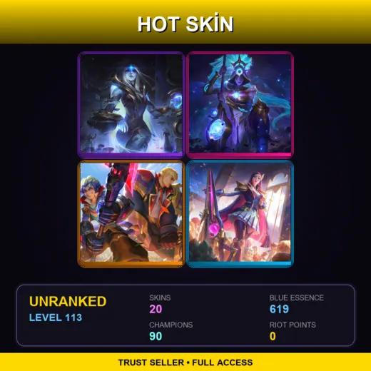 EUNE | Cosmic Queen Ashe | Cosmic Huntress Nidalee | Battle Academia Garen | Battle Academia Caitlyn | 20 Skin | 90 Champ | Lv113