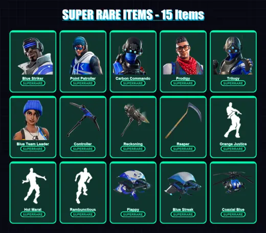 [PS4/PS5/XBOX/PC] | Blue Striker | Point Patroller | Carbon Commando | Prodigy | Trilogy | 72 skin | 53 pickaxe | 100 emote | 49 glider | Lv671