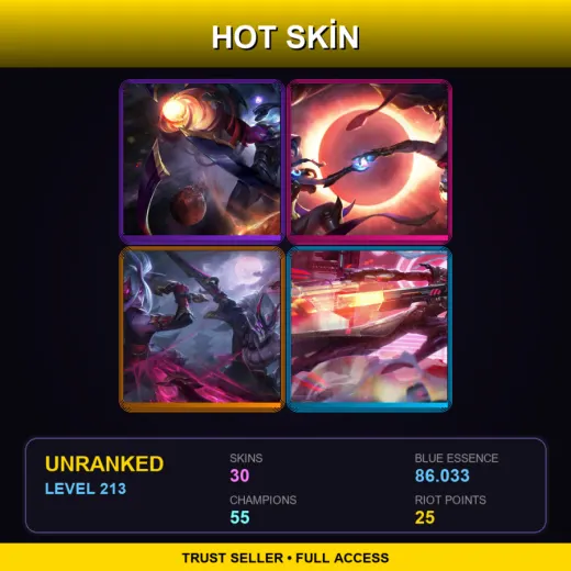 EUNE | Dark Star Varus | Cosmic Dusk Xayah | Blood Moon Master Yi | PROJECT: Lucian | 30 Skin | 55 Champ | Lv213