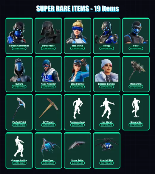[PS4/PS5/XBOX/PC] | Carbon Commando | Darth Vader | Neo Versa | Trilogy | Fixer | 172 skin | 205 pickaxe | 188 emote | 157 glider | Lv2062