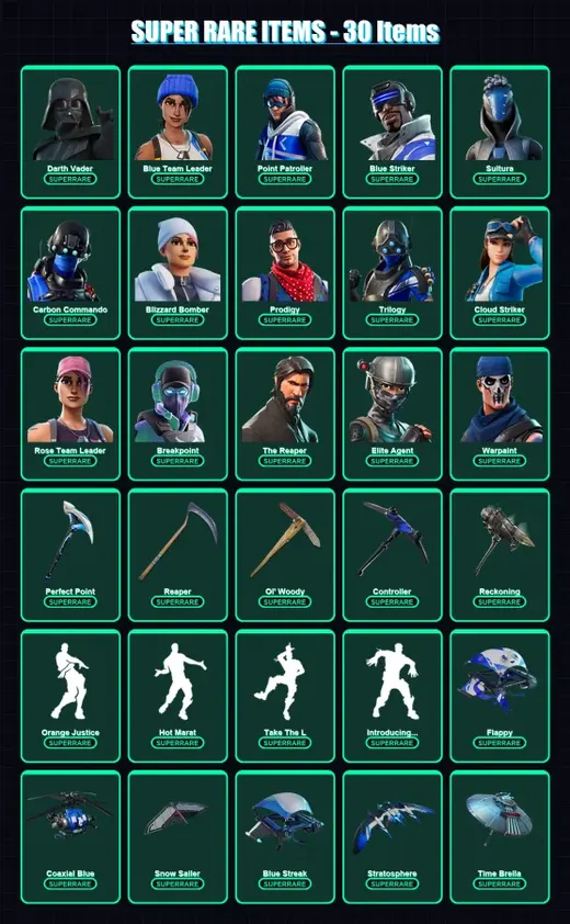 [PC/XBOX/PSN] | Darth Vader | Blue Team Leader | Point Patroller | Blue Striker | Sultura | 218 skin | 253 pickaxe | 257 emote | 218 glider | Lv3556