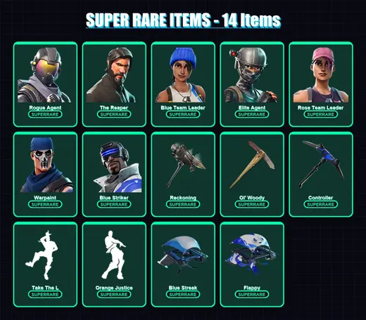 [PS4/PS5/XBOX/PC] | Rogue Agent | The Reaper | Blue Team Leader | Elite Agent | Rose Team Leader | 52 skin | 66 pickaxe | 52 emote | 53 glider | Lv7