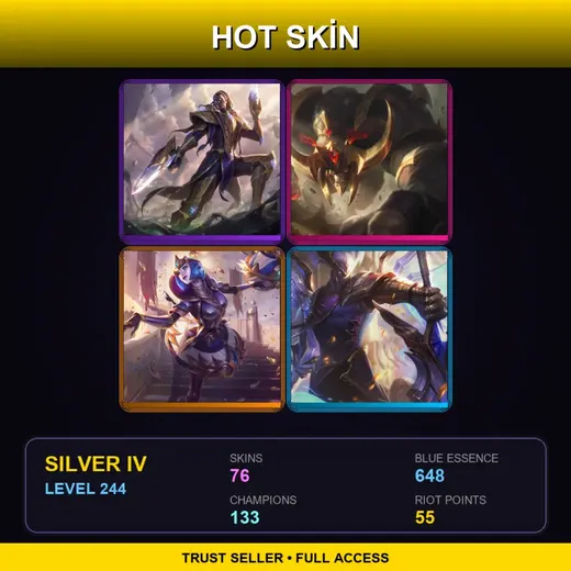 EUNE | Victorious Lucian | Conqueror Alistar | Victorious Orianna | Victorious Aatrox | 76 Skin | 133 Champ | Silver IV | Lv244