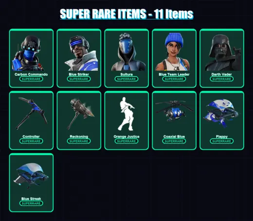 [PS4/PS5/XBOX/PC] | Carbon Commando | Blue Striker | Sultura | Blue Team Leader | Darth Vader | 98 skin | 96 pickaxe | 82 emote | 109 glider | Lv163