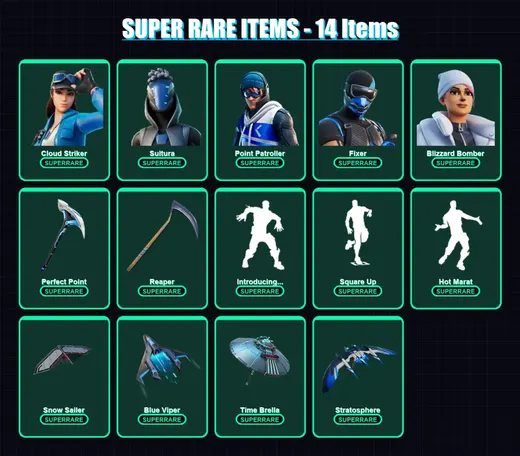 [PS4/PS5/XBOX/PC] | Cloud Striker | Sultura | Point Patroller | Fixer | Blizzard Bomber | 37 skin | 83 pickaxe | 46 emote | 79 glider | Lv1082