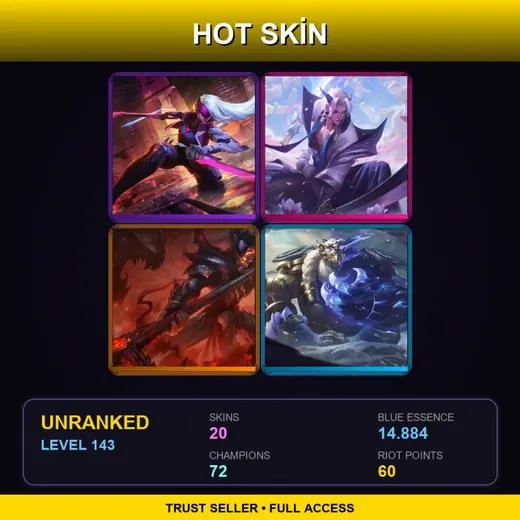 LAN | PROJECT: Katarina | Spirit Blossom Yone | Dragonslayer Xin Zhao | Duality Dragon Volibear | 20 Skin | 72 Champ | Lv143