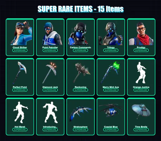 [PC/PSN] | Cloud Striker | Point Patroller | Carbon Commando | Trilogy | Prodigy | 201 skin | 241 pickaxe | 211 emote | 205 glider | Lv3514