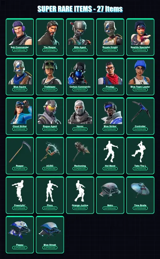 [PC/XBOX] | Sub Commander | The Reaper | Elite Agent | Royale Knight | Sparkle Specialist | 182 skin | 166 pickaxe | 143 emote | 148 glider | Lv2184