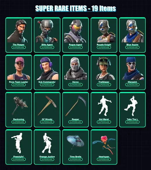 [PS4/PS5/XBOX/PC] | The Reaper | Elite Agent | Rogue Agent | Royale Knight | Blue Squire | 87 skin | 65 pickaxe | 78 emote | 71 glider | Lv1092