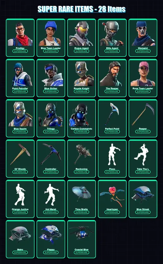 [PC/XBOX] | Prodigy | Blue Team Leader | Rogue Agent | Elite Agent | Warpaint | 153 skin | 134 pickaxe | 172 emote | 141 glider | Lv1609