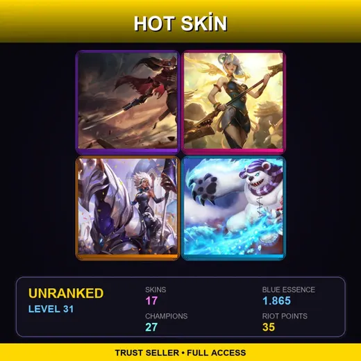 EUNE | High Noon Yasuo | Lunar Empress Lux | Battle Queen Rell | Frostfire Annie | 17 Skin | 27 Champ | Lv31 — K Da All Out Seraphine Indie