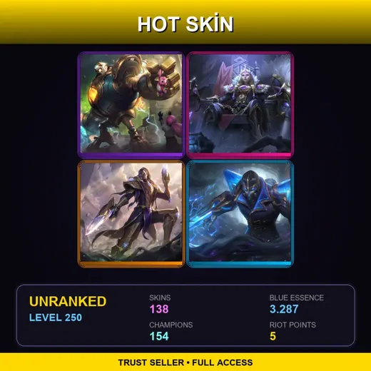 VN | Victorious Blitzcrank | Victorious Sejuani | Victorious Lucian | Hextech Kassadin | 138 Skin | 154 Champ | Lv250 — Dragon Guardian Galio