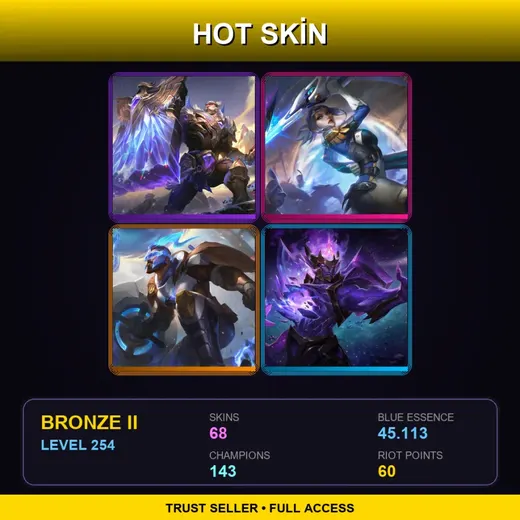LAN | Victorious Braum | Battle Academia Jayce | Pulsefire Fiora | Dark Star Jarvan IV | 68 Skin | 143 Champ | Bronze II | Lv254 — LoL account