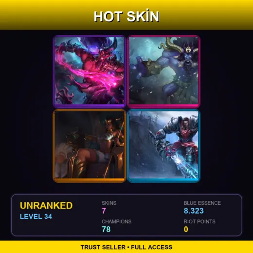 EUNE | Dark Crystal Ryze | Unchained Alistar | Pharaoh Nidalee | Dreadknight Garen | 7 Skin | 78 Champ | Lv34