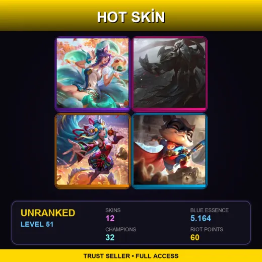 LAN | Spirit Blossom Springs Ahri | God-King Darius | Firecracker Seraphine | Super Teemo | 12 Skin | 32 Champ | Lv51