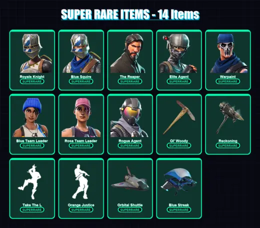 [PC/XBOX] | Royale Knight | Blue Squire | The Reaper | Elite Agent | Warpaint | 35 skin | 30 pickaxe | 33 emote | 32 glider | Lv397