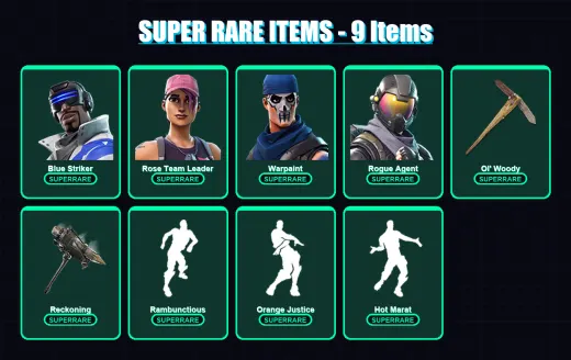 [PS4/PS5/XBOX/PC] | Blue Striker | Rose Team Leader | Warpaint | Rogue Agent | Calamity | 70 skin | 60 pickaxe | 75 emote | 53 glider | Lv1040