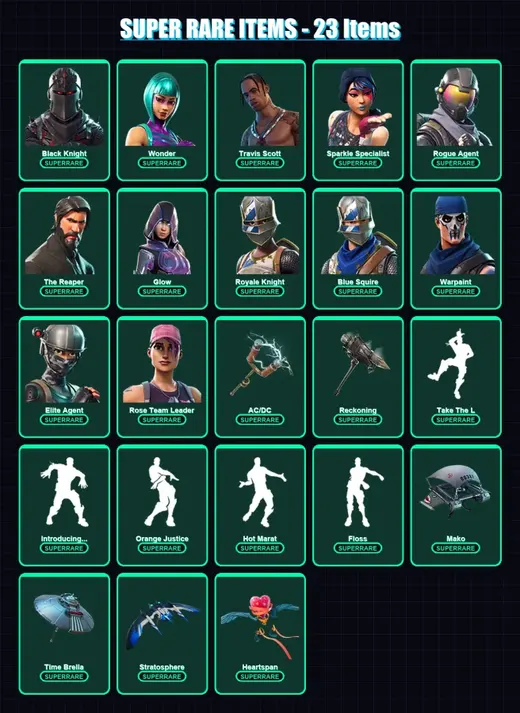 [PC] | Black Knight | Wonder | Travis Scott | Sparkle Specialist | Rogue Agent | 155 skin | 130 pickaxe | 134 emote | 123 glider | Lv1194