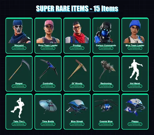 [PS4/PS5/XBOX/PC] | Warpaint | Rose Team Leader | Prodigy | Carbon Commando | Blue Team Leader | 52 skin | 45 pickaxe | 44 emote | 48 glider | Lv568