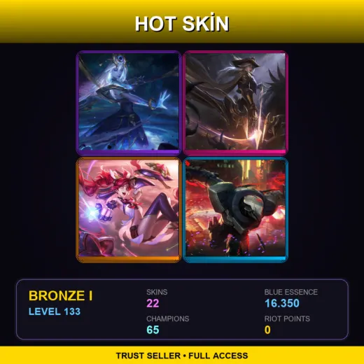 LAS | Cosmic Lux | High Noon Ashe | Star Guardian Jinx | PROJECT: Zed | 22 Skin | 65 Champ | Bronze I | Lv133