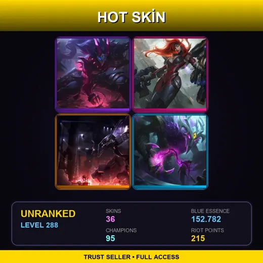 LAN | Blood Moon Tryndamere | Gun Goddess Miss Fortune | Mecha Malphite | Old God Nocturne | 36 Skin | 95 Champ | Lv288 — Charred Maokai