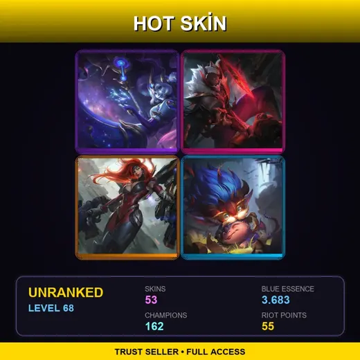 BR | Cosmic Destiny Nami | Blood Moon Pyke | Gun Goddess Miss Fortune | Dragon Trainer Heimerdinger | 53 Skin | 162 Champ | Lv68