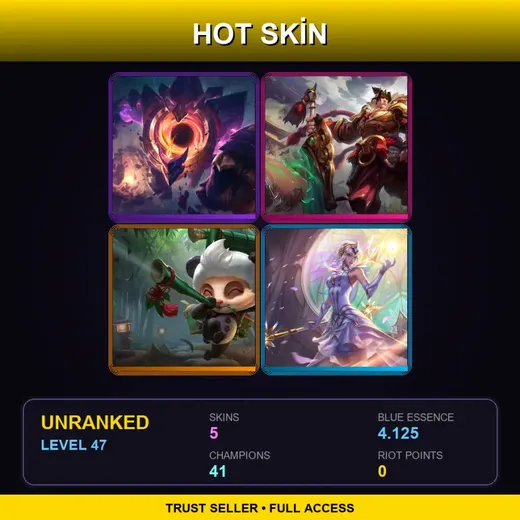 EUW | Dark Star Malphite | Warring Kingdoms Garen | Panda Teemo | Elementalist Lux | 5 Skin | 41 Champ | Lv47
