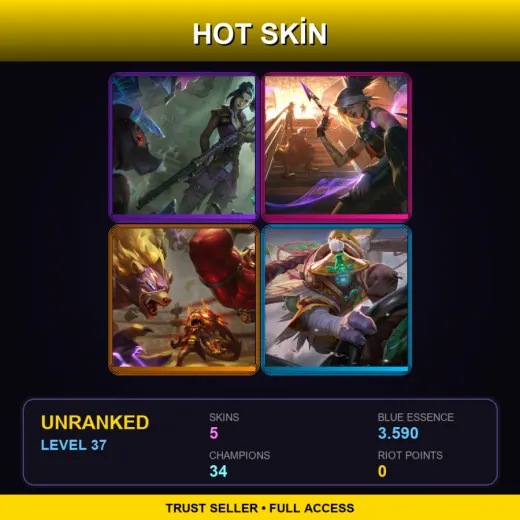 TR | Arcane Enforcer Caitlyn | True Damage Akali | El Macho Mundo | Angler Jax | 5 Skin | 34 Champ | Lv37